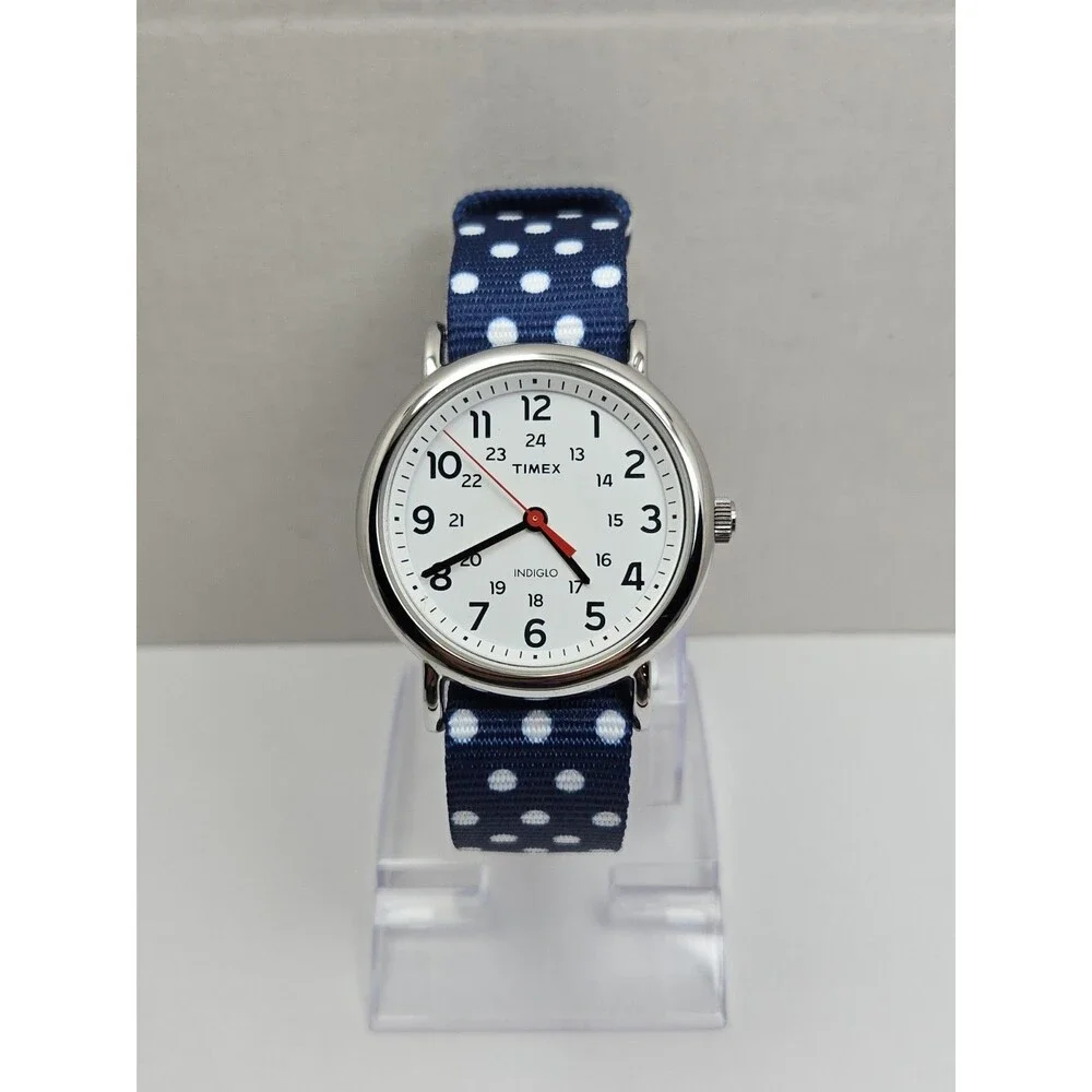 Timex Weekender Dots Womens 38mm Indiglo Blue Polka Dot Quartz Watch New Battery